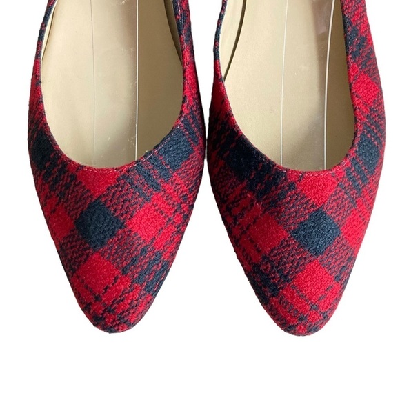 Talbots Red/Black Plaid Pointy Toed Ballet Flats - Picture 5 of 13